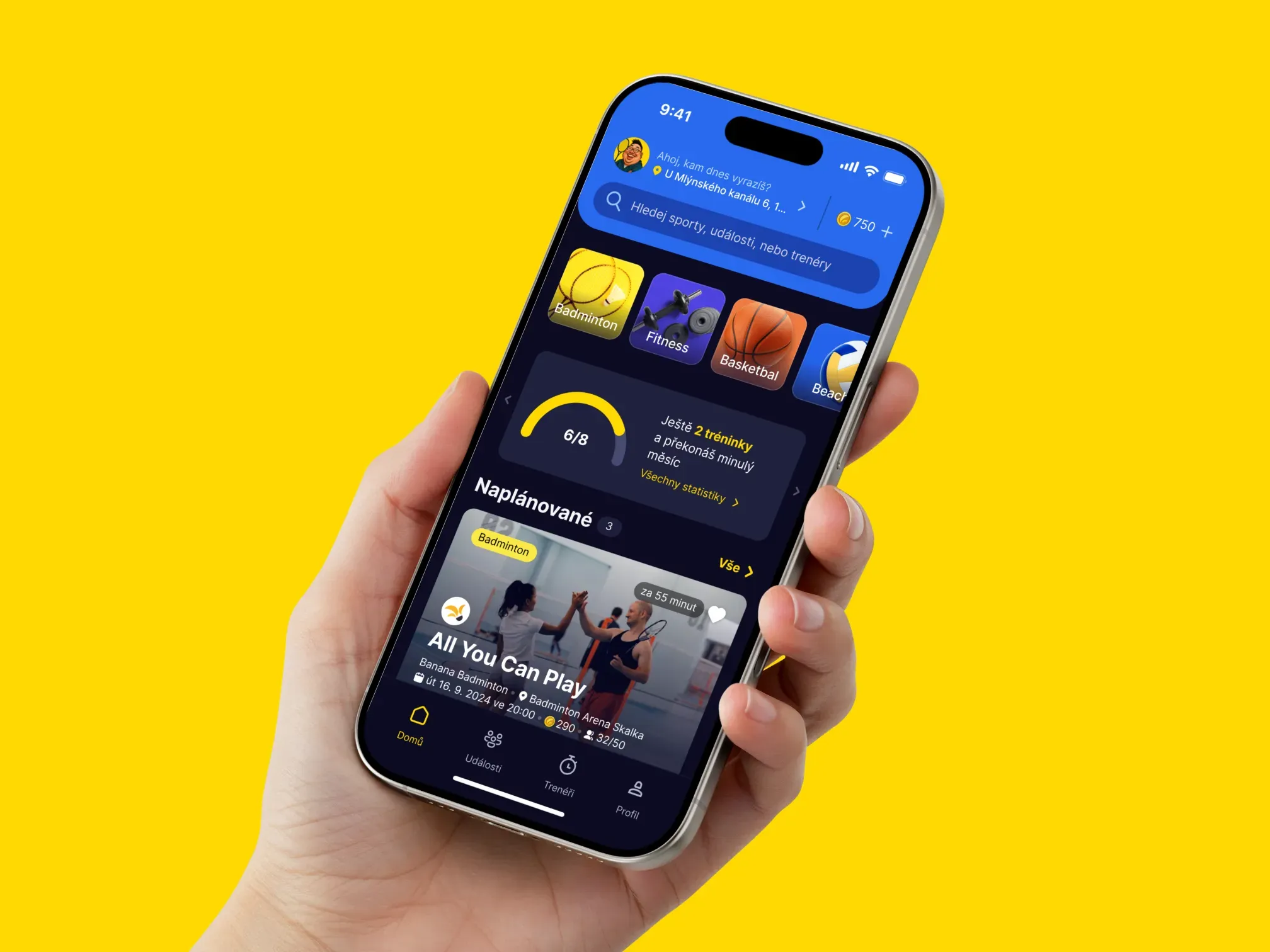 Banana Sport app home screen on a phone held in a hand